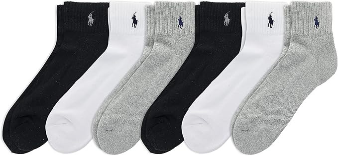 POLO RALPH LAUREN Men's Classic Sport Solid Socks 6 Pair Pack - Cushioned Cotton Comfort, Gray He... | Amazon (US)