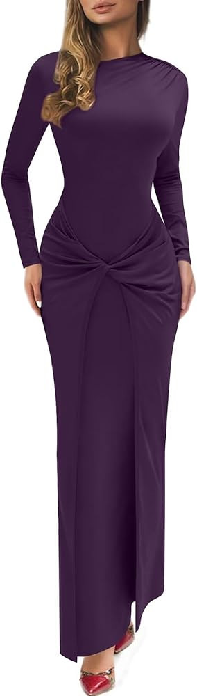 Mojessy Women Bodycon Maxi Dress Sexy Mock Neck Ruched Long Sleeve Long Dress Cocktail Party Dres... | Amazon (US)
