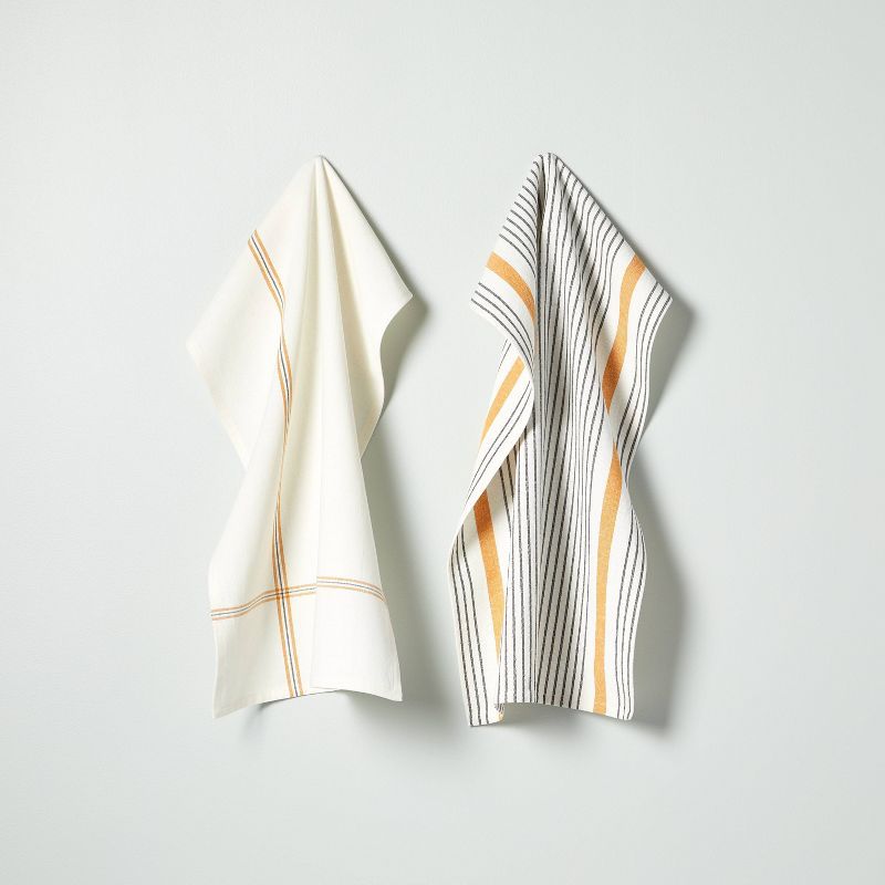 2pk Multi Stripe Kitchen Towel Set Gold/Gray/Cream - Hearth & Hand™ with Magnolia | Target