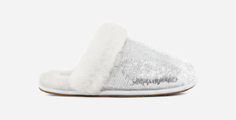 UGG® Women's Scuffette II Mirror Ball Sheepskin/Suede/Sequin Slippers in Silver, Size 5 | UGG (US)