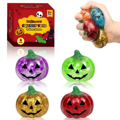 4 Pack Halloween Squishy Toys - Glitter Pumpkin Stress Relief Fidget Toys for Kids, Soft Sensory Toys for Halloween Party Favors, Trick or Treat Bags, Pinata Fillers, Classroom Prizes | Amazon (US)