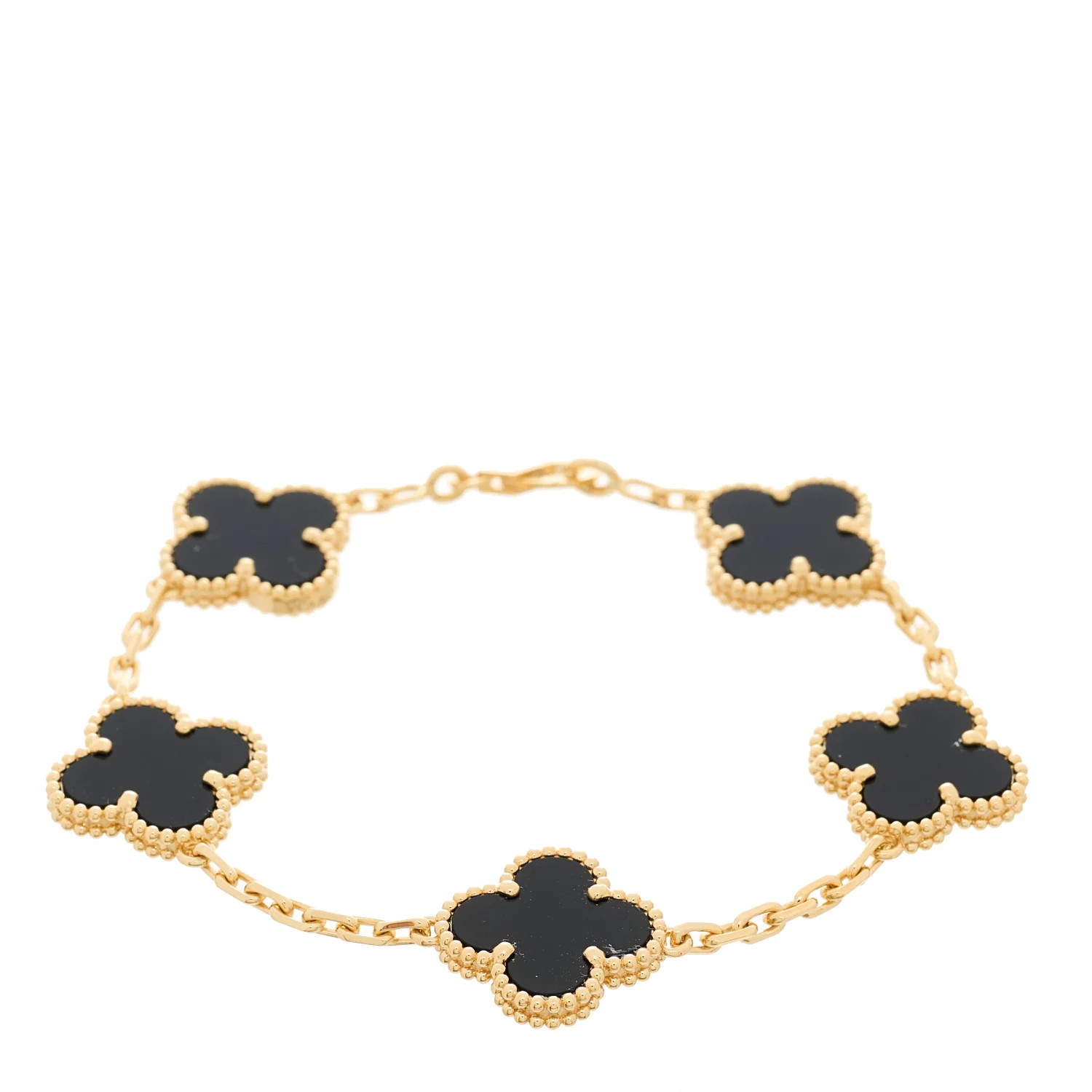 18K Yellow Gold Black Onyx 5 Motifs Vintage Alhambra Bracelet | FASHIONPHILE (US)