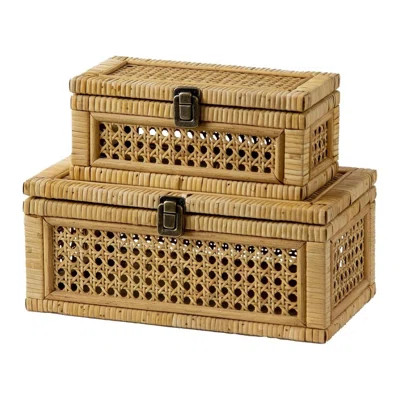 Rattan Decorative Box, Boho Display Boxes With Lids, Set Of 2 Rectangular Wicker Storage Basket, Natural Woven Cane Bins For Home Decor (Rectangular) | Wayfair North America