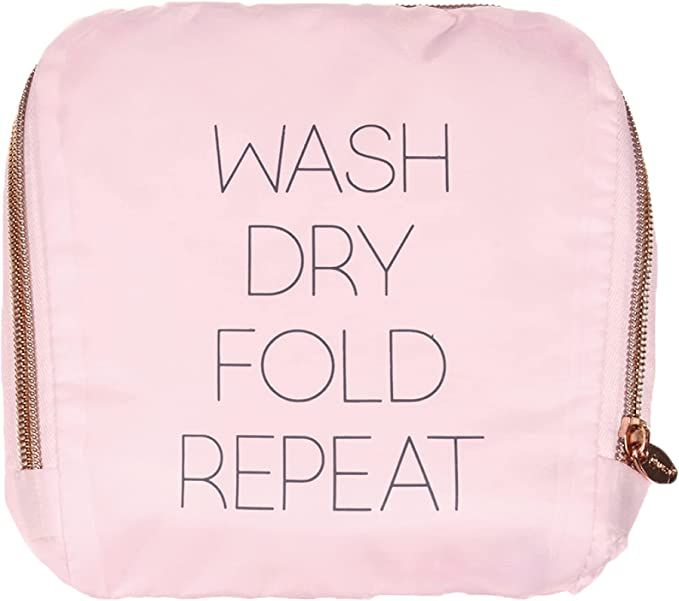 Miamica Travel Laundry Bag, Wash, Dry, Fold, Repeat, Pink, One Size | Amazon (US)