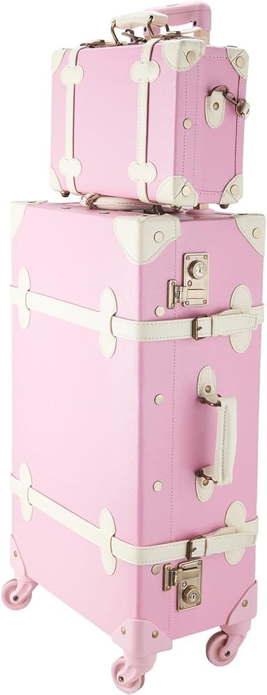 CO-Z Premium Vintage Luggage Sets 24" Trolley Suitcase and 12" Hand Bag Set with TSA Locks (Pink ... | Amazon (US)
