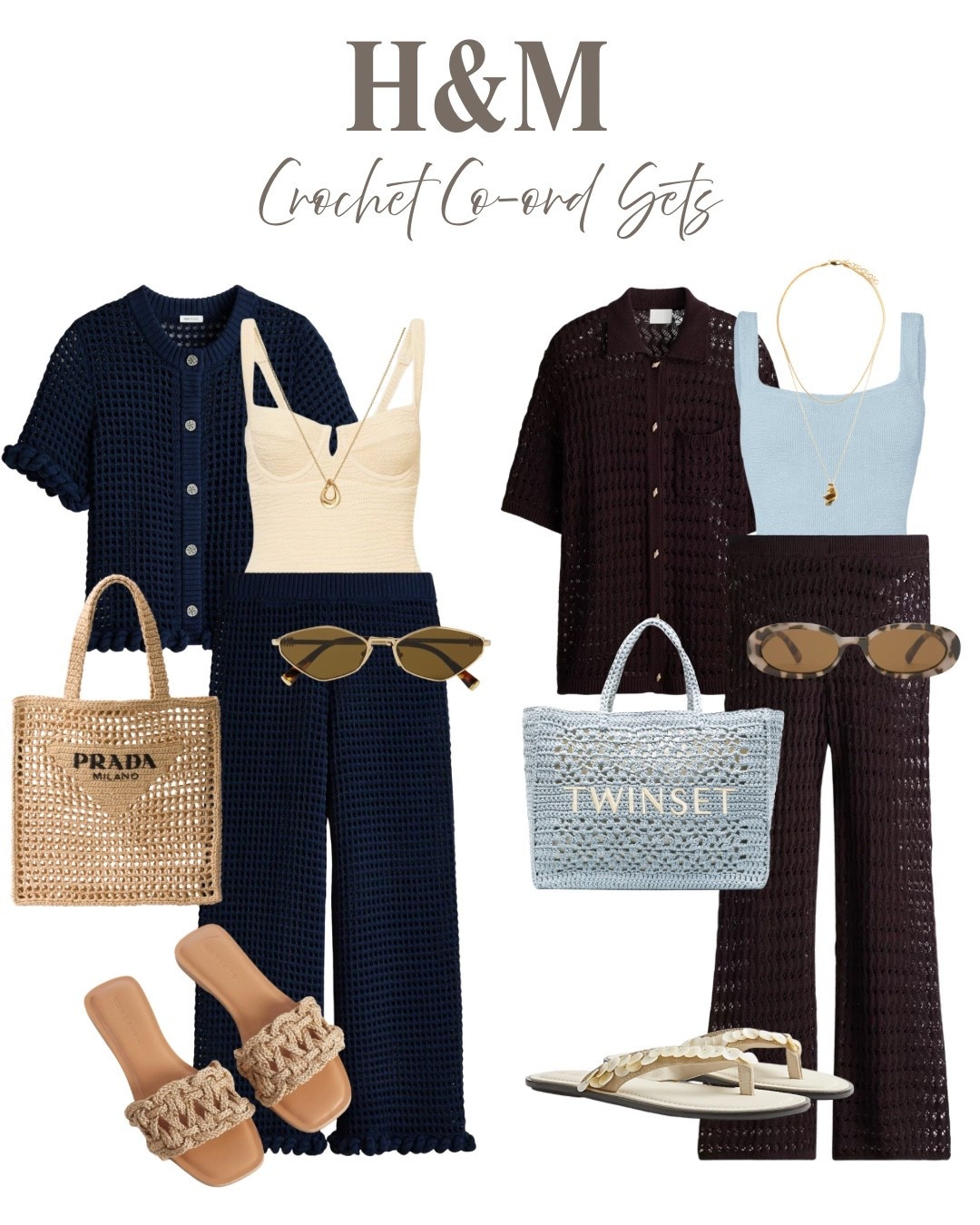 H&M Crochet Co-odds - Styling navy and chocolate brown sets for holiday with swimwear and sandals 

#holiday #beach #coords

#LTKsummer #LTKeurope #LTKtravel