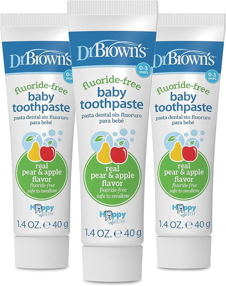 Dr. Brown’s Fluoride-Free Baby Toothpaste, Safe to Swallow, Apple Pear, 3-Pack, 1.4oz/40g, 0-3 ... | Amazon (US)