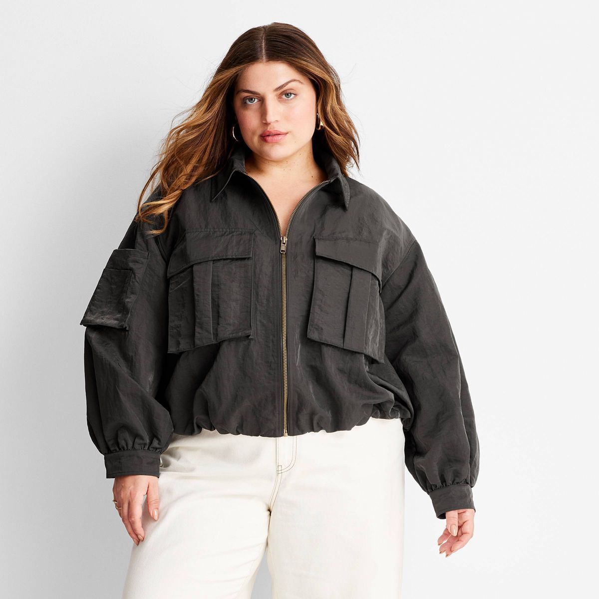 Women's Nylon Utility Bomber Jacket - Future Collective™ with Jenny K. Lopez Dark Olive Green | Target