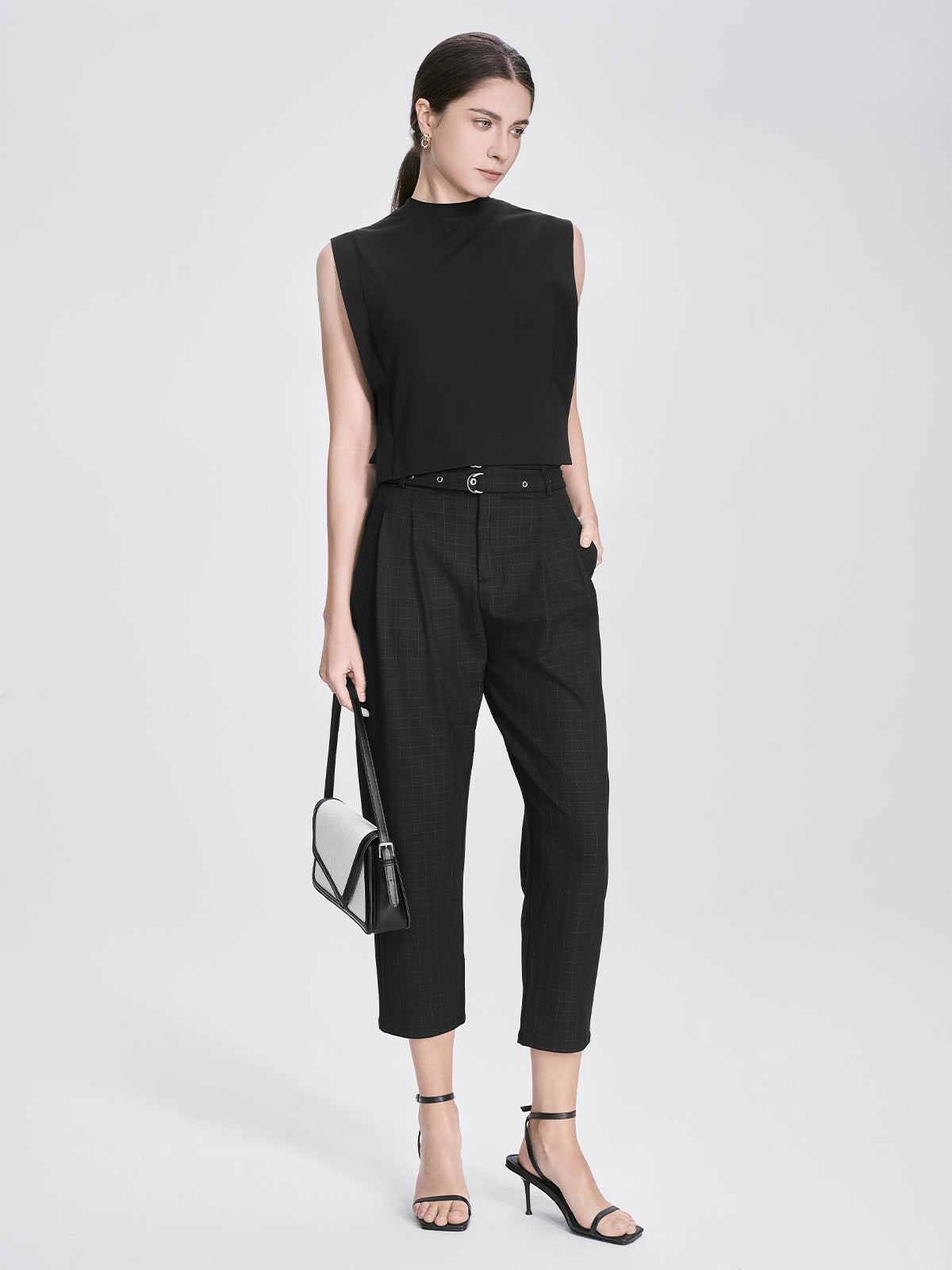 Casual High-Waist Plaid Capri Pants | SDEER