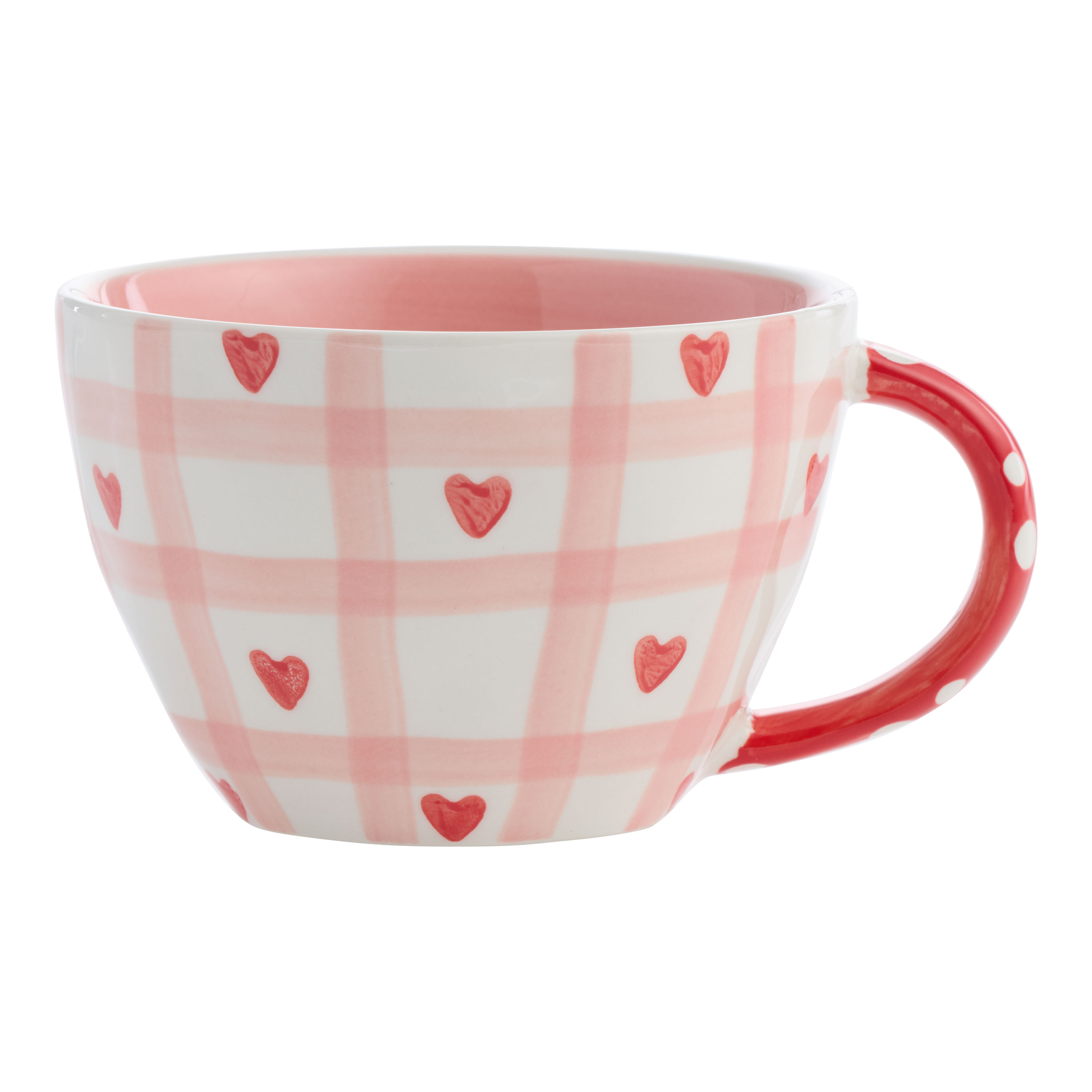 Pink and Red Heart Checkered Hand Painted Ceramic Mug | World Market