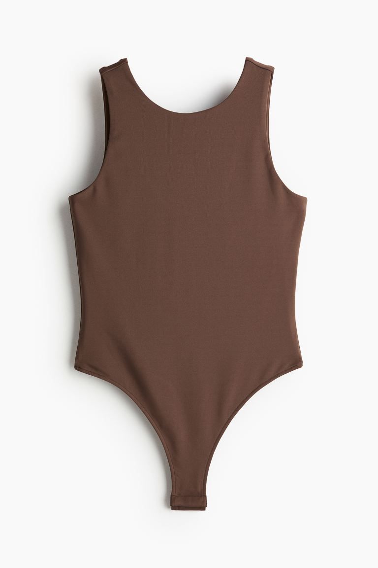 Low-back Thong Bodysuit - Round Neck - Sleeveless - Brown - Ladies | H&M US | H&M (US + CA)