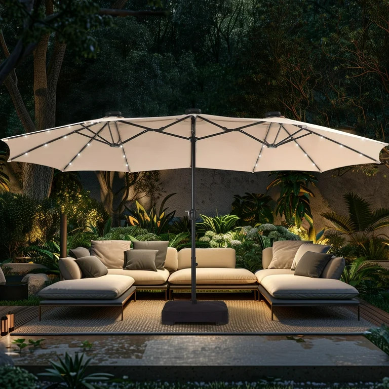Alpha Joy 15ft Extra Large Outdoor Patio Double-Sided Umbrella with LED Solar Lights & Umbrella B... | Walmart (US)