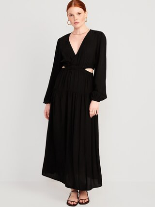 Waist-Defined Crepe Side-Cutout Maxi Dress for Women | Old Navy (US)