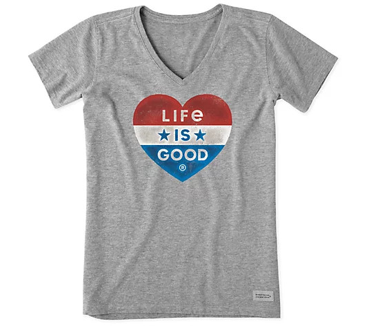 Life is Good Women's Americana Heart Crusher Knit Tee | QVC
