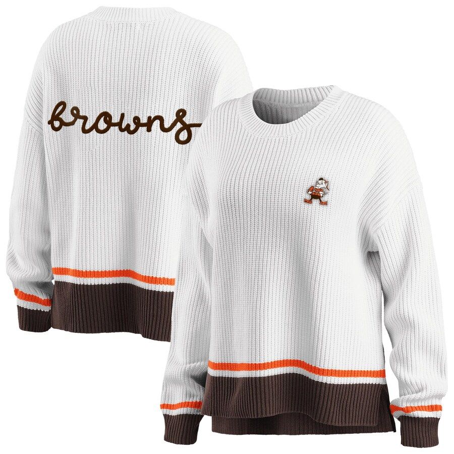 Cleveland Browns WEAR by Erin Andrews Women's Pullover Sweater - White/Brown | Fanatics