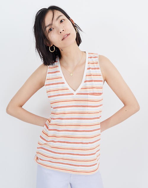 Whisper Cotton V-Neck Pocket Tank in Fieldgate Stripe | Madewell