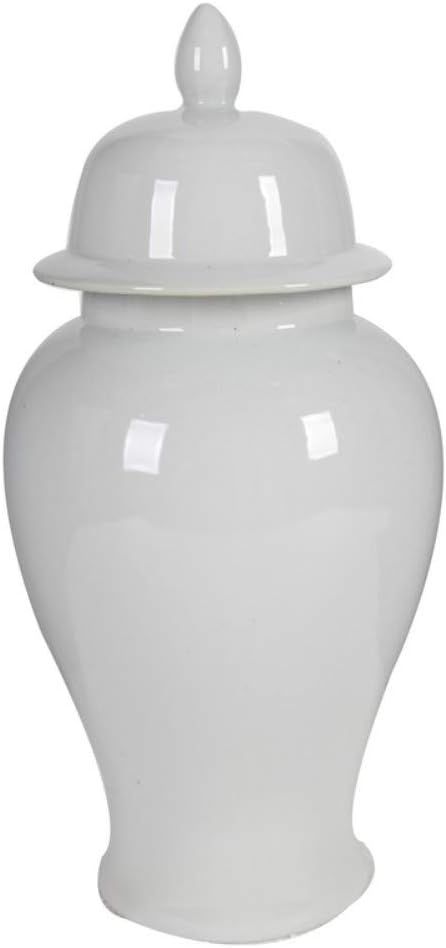 Benjara Decorative Porcelain Ginger Jar with Finial Lid, Large, White | Amazon (US)