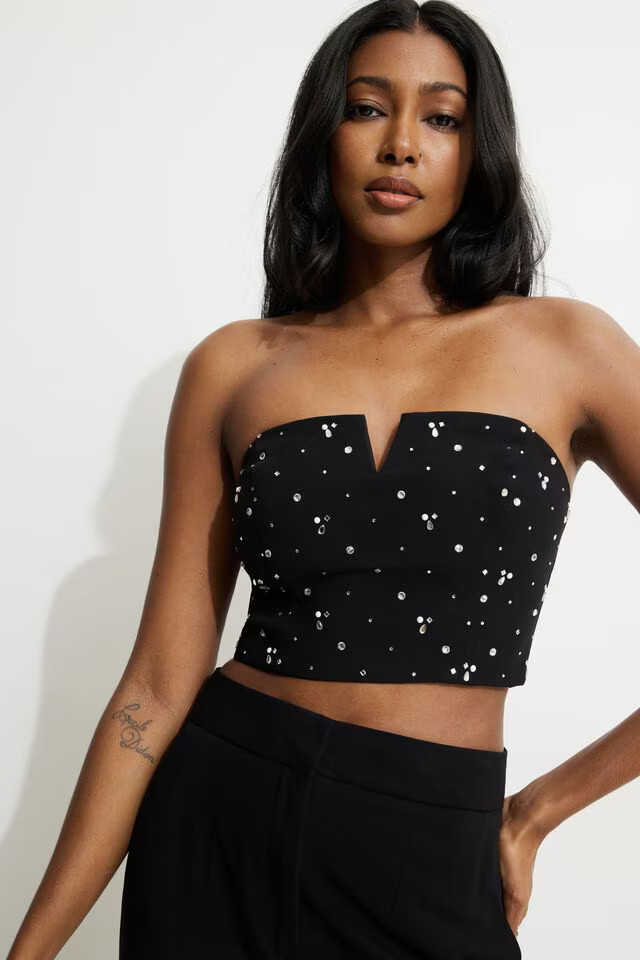 Cropped Rhinestone Bustier Top | Dynamite Clothing