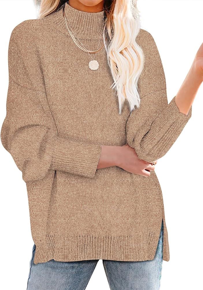 XIEERDUO Women's Turtleneck Long Sleeve Casual Loose Pullover Sweaters Tops | Amazon (US)