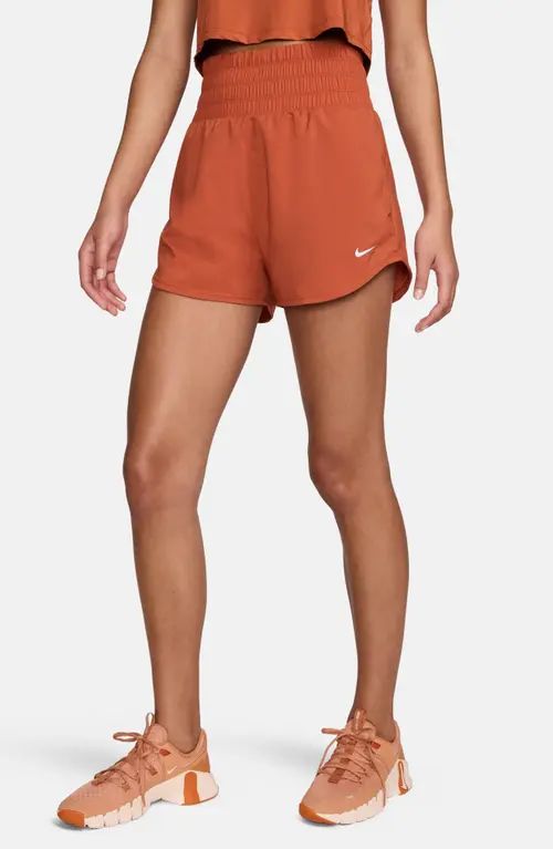 Nike Dri-FIT Ultrahigh Waist 3-Inch Brief Lined Shorts in Burnt Sunrise/Reflective Silv at Nordst... | Nordstrom
