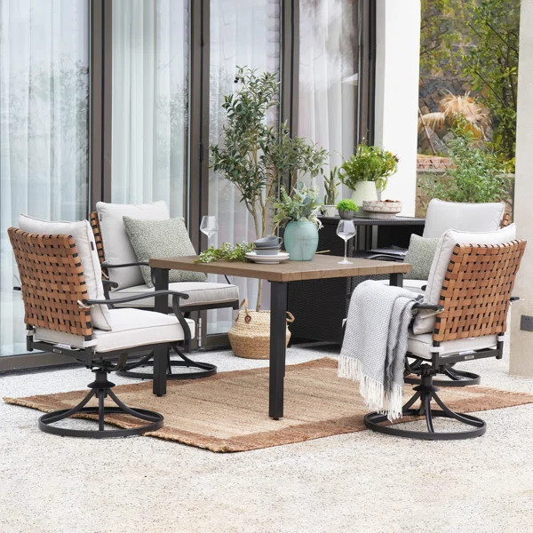 Tansi 4 - Person Swivel & Rocking Chairs Outdoor Dining Set | Wayfair North America