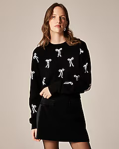 Perfect cashmere crewneck sweater in bow print | J. Crew US