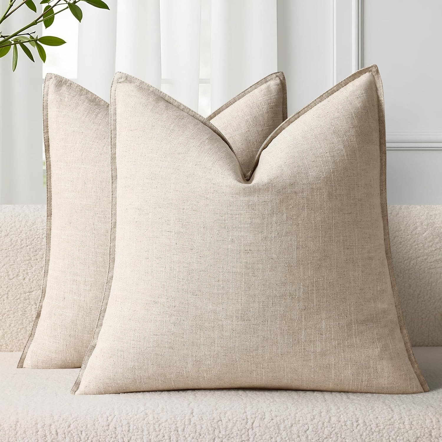 decorUhome Summer Decorative Linen Throw Pillow Covers 20x20 Inch Set of 2 Natural Beige Pillow C... | Amazon (US)