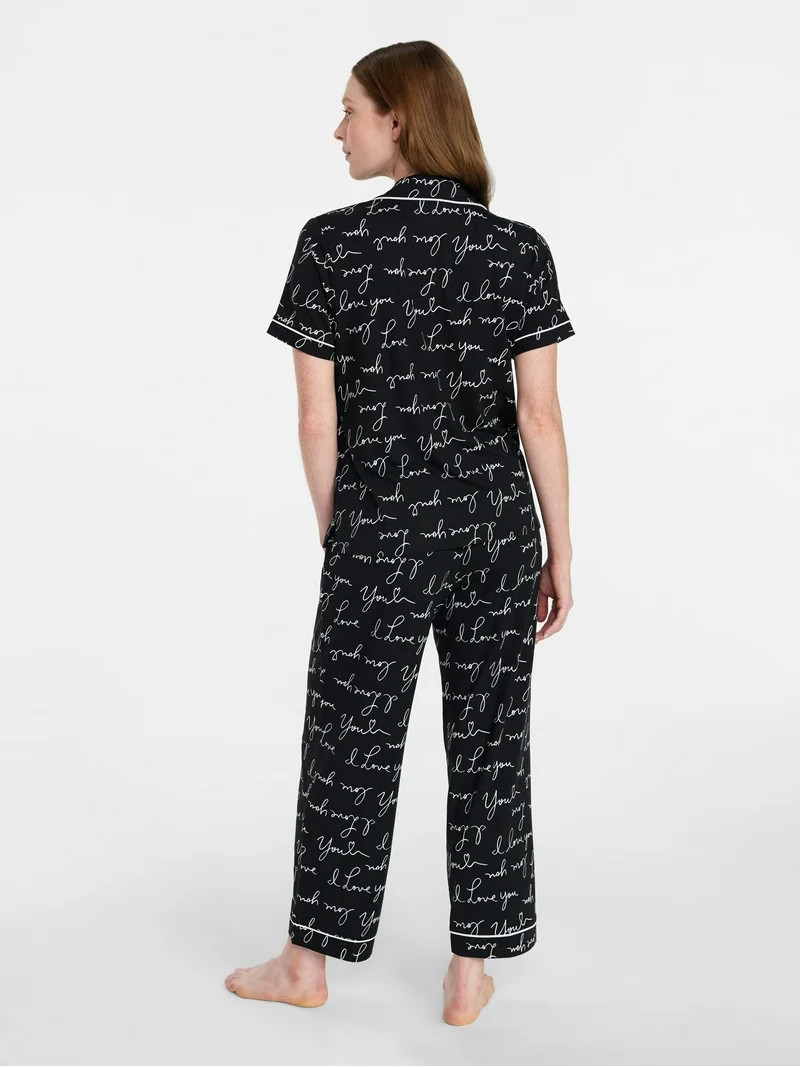 Joyspun Women's Dreamy Soft Collection Notch Knit Top and Capri Pants Pajama Set, 2-Piece, Sizes ... | Walmart (US)