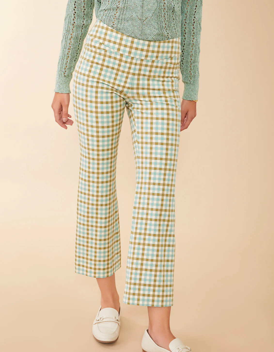 Maren Kick Flare Pant Mystic Moss Check | Spartina 449
