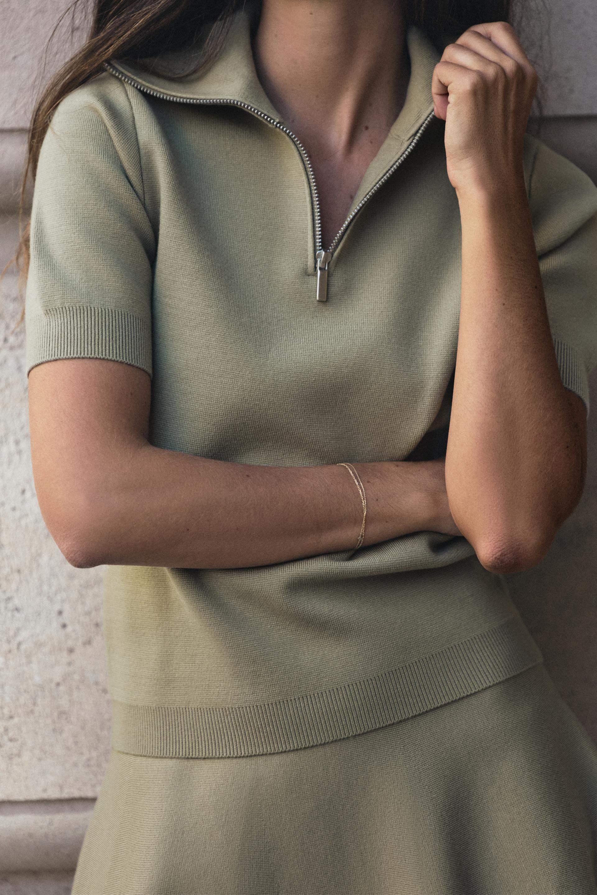 Zara - Short-Sleve Zip Polo Shirt - Light Beige - S - Woman | Zara US