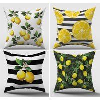 Lemon Outdoor Pillow Covers|Lemon Cushion|Patio Case|Black Pillowcase|Kitchen Decor|Lemon Throw Pill | Etsy (US)