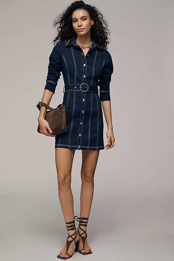 Denim Long-Sleeve Mini Shirt Dress | Anthropologie (US)