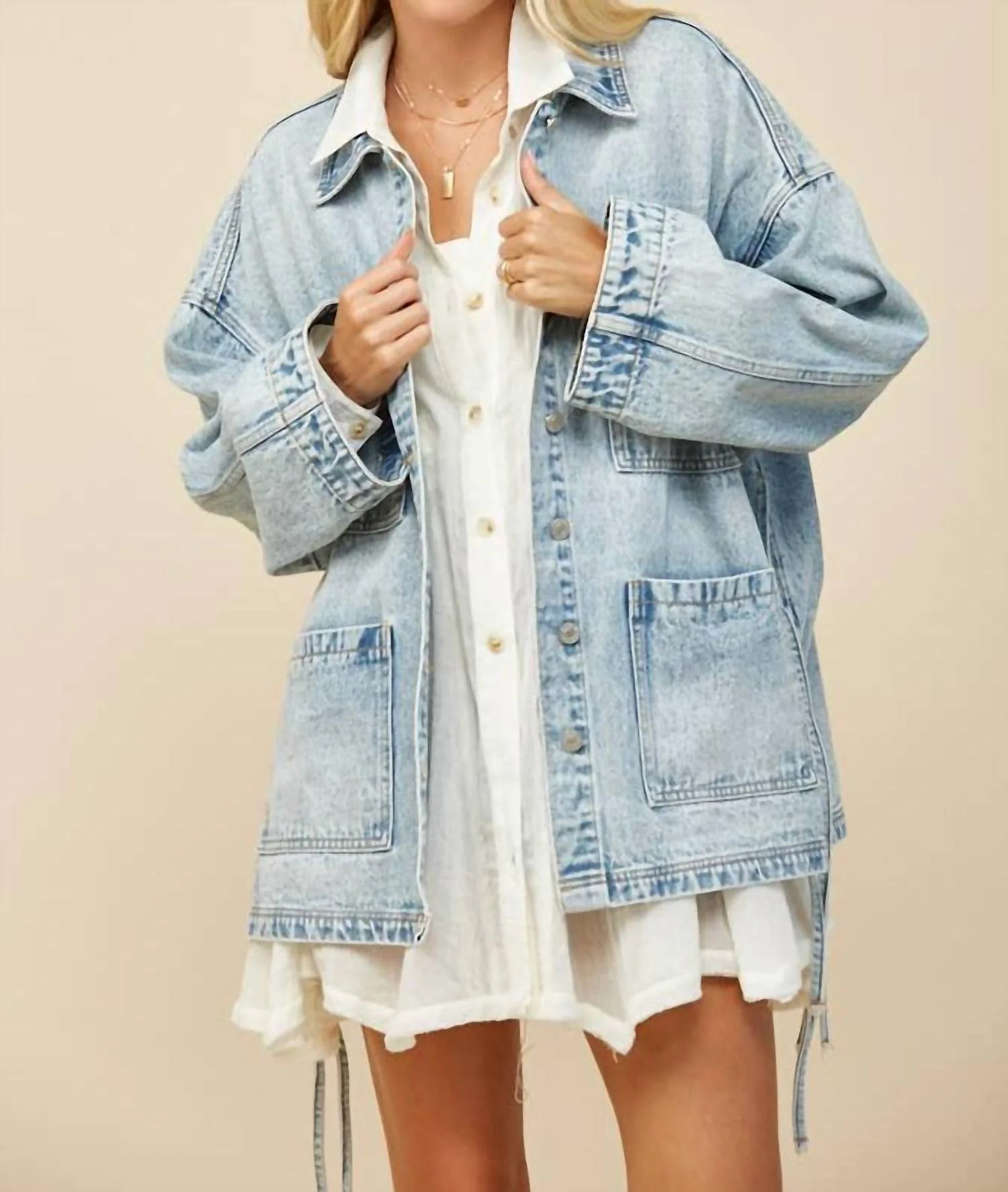 Coffee Run Oversized Jacket In Light Wash | Shop Simon