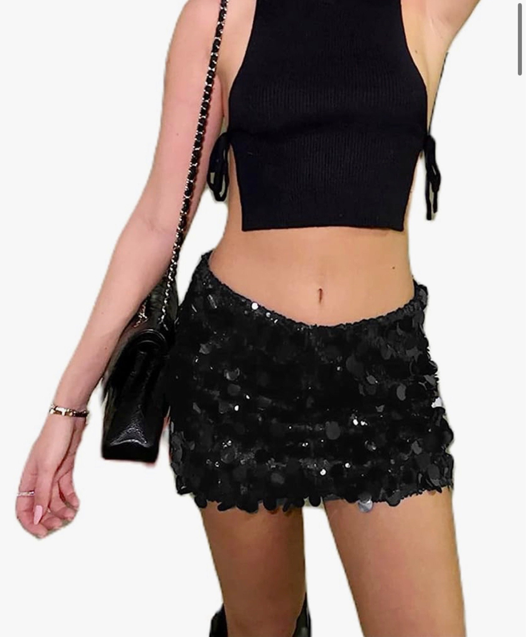 black sequin skirt
