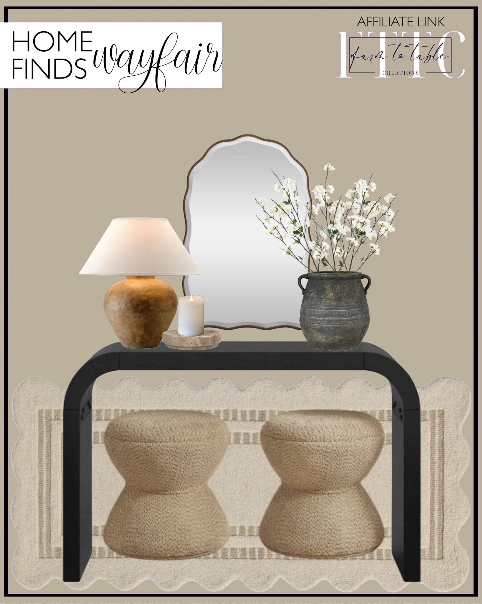 Wayfair Home Finds. Follow @farmtotablecreations on Instagram for more inspiration.

Chris loves Julia Scottie Scalloped Ivory Grey Rug. Console Table. Upholstered Ottomans. Calabria Ceramic  Table Lamp. Scalloped Wood Wall Mirror. Marble Decorative Plate. Terracotta Table Vase. Cherry Blossom Spray.

Entryway Decor | Cozy Corner | Bathroom | Curated Entryway | Spring  Decor | End of Year Clearance | Trending Decor | Viral Decor | Amazon Holiday | Bedroom corner | Coffee Table Decor | Neutral Decor | Fall Stem Sale | Target Finds | Skinny Bench | Bedroom | Living Room | Breakfast Nook | Amazon Home | Target Sale | Loloi Rugs | Magnolia Home | console table | console table styling | faux stems | entryway space | front porch decor | neutral decor | entryway decor | cozy home | affordable decor |  home decor | home inspiration | console styling | entryway rug | cozy moody home | moody home decor | neutral home | bathroom decor | living room | spring decor | Hearth & Hand | Studio McGee





#LTKHome #LTKSaleAlert #LTKFindsUnder50