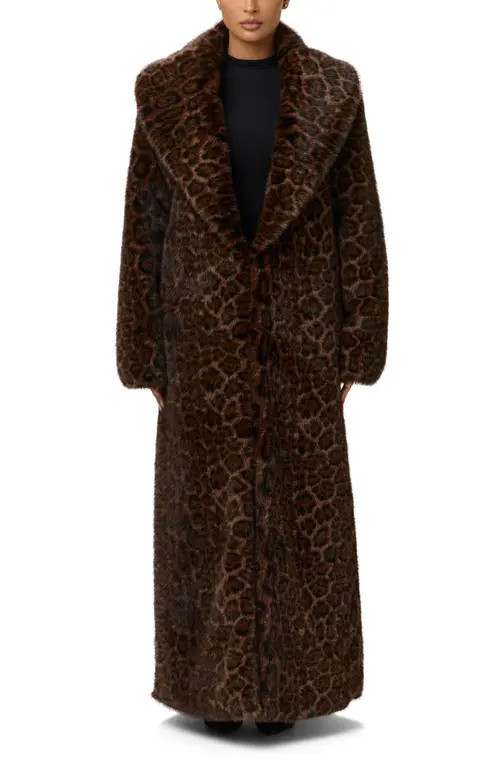 Naked Wardrobe Leopard Faux Fur Coat in Dark Leopard at Nordstrom, Size X-Large | Nordstrom