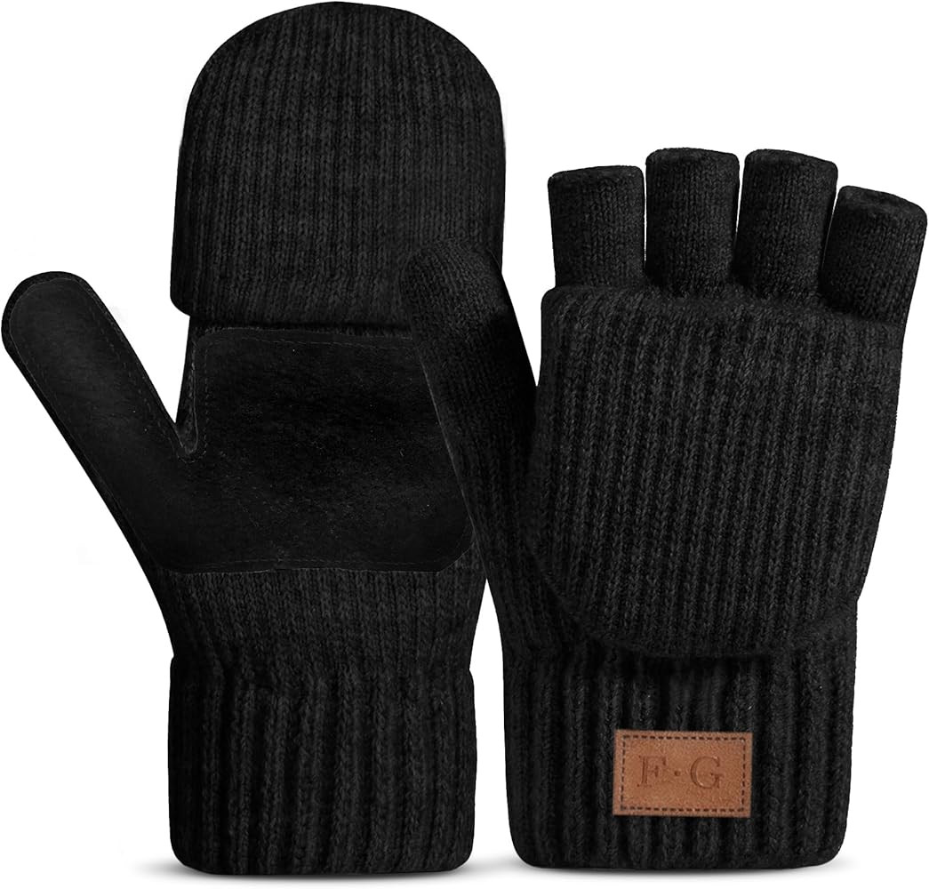 Winter Thermal Fingerless Gloves Mittens, Knitted Convertible Mittens Flap, Warm Gloves for Women... | Amazon (US)
