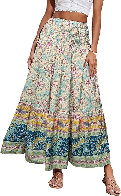 CFLONGE Summer Maxi Skirts for Women 2026 Fashion Boho Long Skirt Trendy Floral High Waist A Line... | Amazon (US)