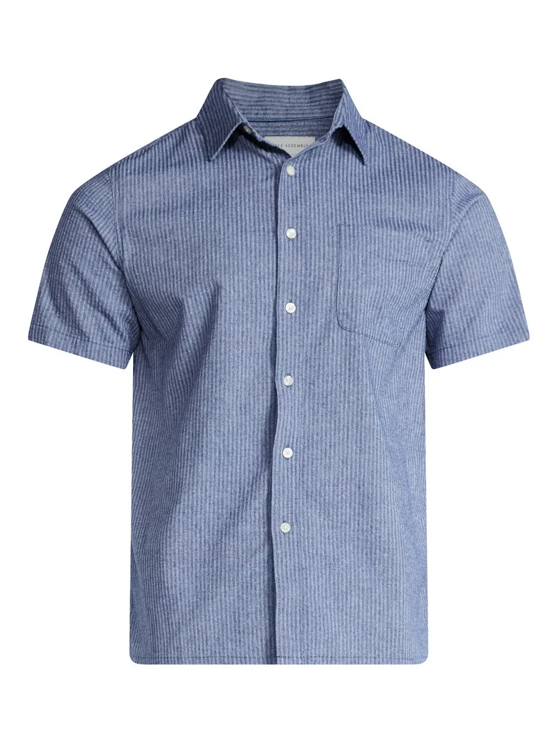 Free Assembly Men's Button Front Seersucker Shirt with Short Sleeves, Sizes S-3XL | Walmart (US)