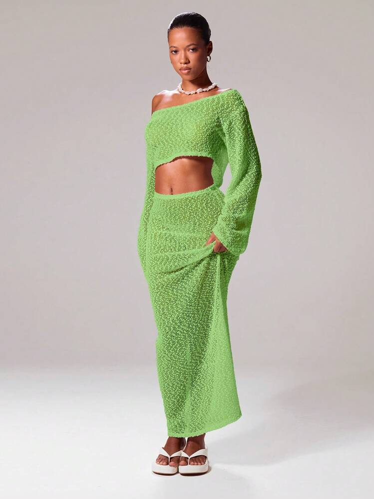 MUSERA Drawstring Textured Knit Low Rise Sarong Straight Fit Maxi Skirt Cover Up Only Ibiza Sexy Vacation Holiday Spring Summer Beachwear Romantic Elegant Birthday | SHEIN