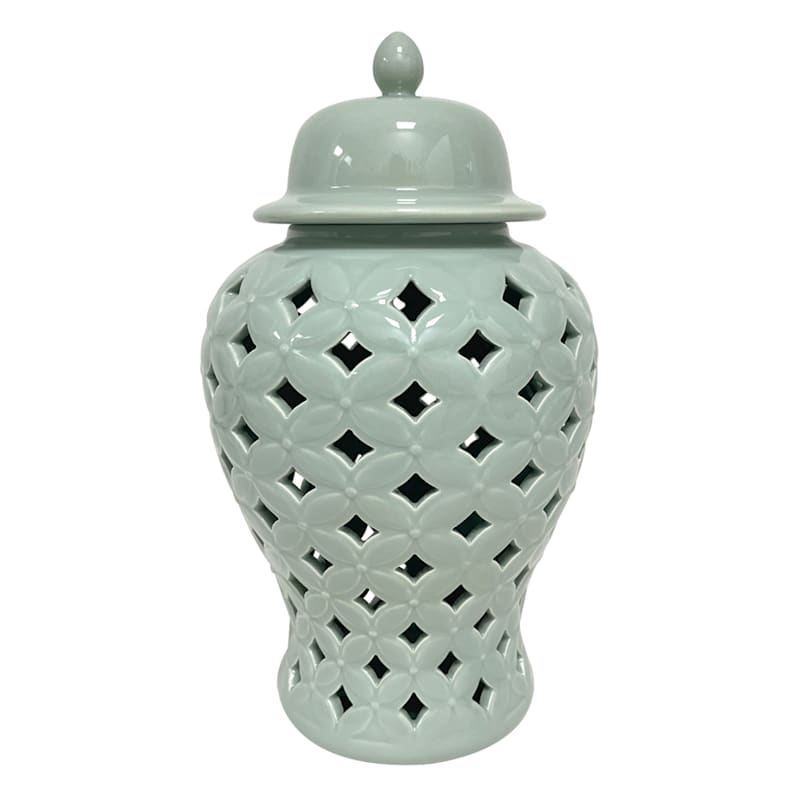 Green Cutout Ceramic Jar, 12" | At Home