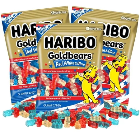 Red, White, and Blue Haribo Gummy Bears, USA Themed Candy, Party Favors, 4 Ounces, Pack of 3 | Walmart (US)