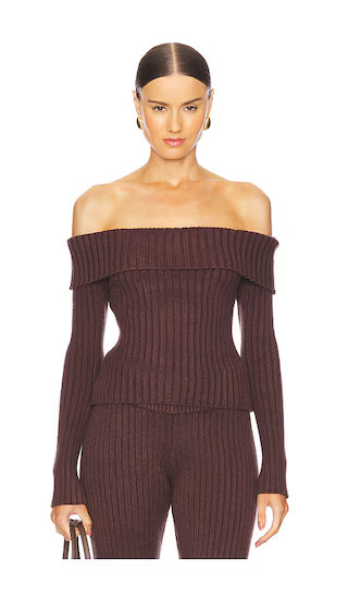 Thalia Rib Off The Shoulder Sweater in Chocolate | Revolve Clothing (Global)