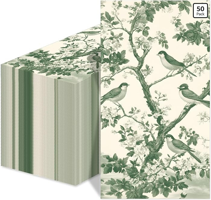 50pcs Green Bird Guest Napkins Spring Floral Bird Toilet Paper Napkins Special Birds and Tree Dec... | Amazon (US)