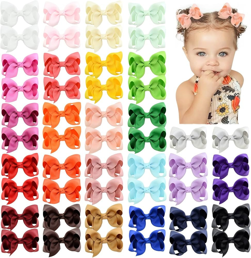 50PCS 3Inch Hair Bows for Girls Grosgrain Ribbon Toddler Hair Accessories with Alligator Clips fo... | Amazon (US)