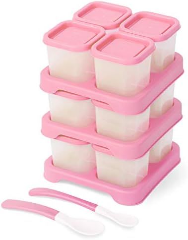 Matyz Baby Set of 12 Food Freezer & Storage Containers with Clip-On Lid (4oz Each, Pink) - Stacka... | Amazon (US)