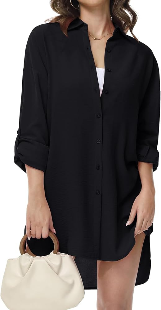 Damen Bluse V-Ausschnitt Hemdbluse Langarm Lässiges Hemd zum Knöpfen Langarmshirt Casual Oberte... | Amazon (DE)