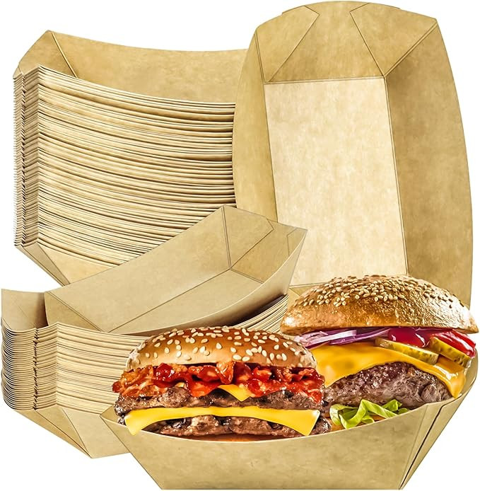 MotBach 50 Pack 3Lb Paper Food Boat Trays Disposable Paper Boat Plate, Heavy Duty Large Kraft Foo... | Amazon (US)