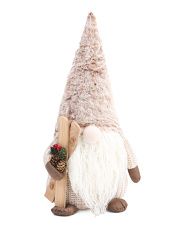 15.5in Gnome With Faux Fur Hat And Carrying Skis | TJ Maxx