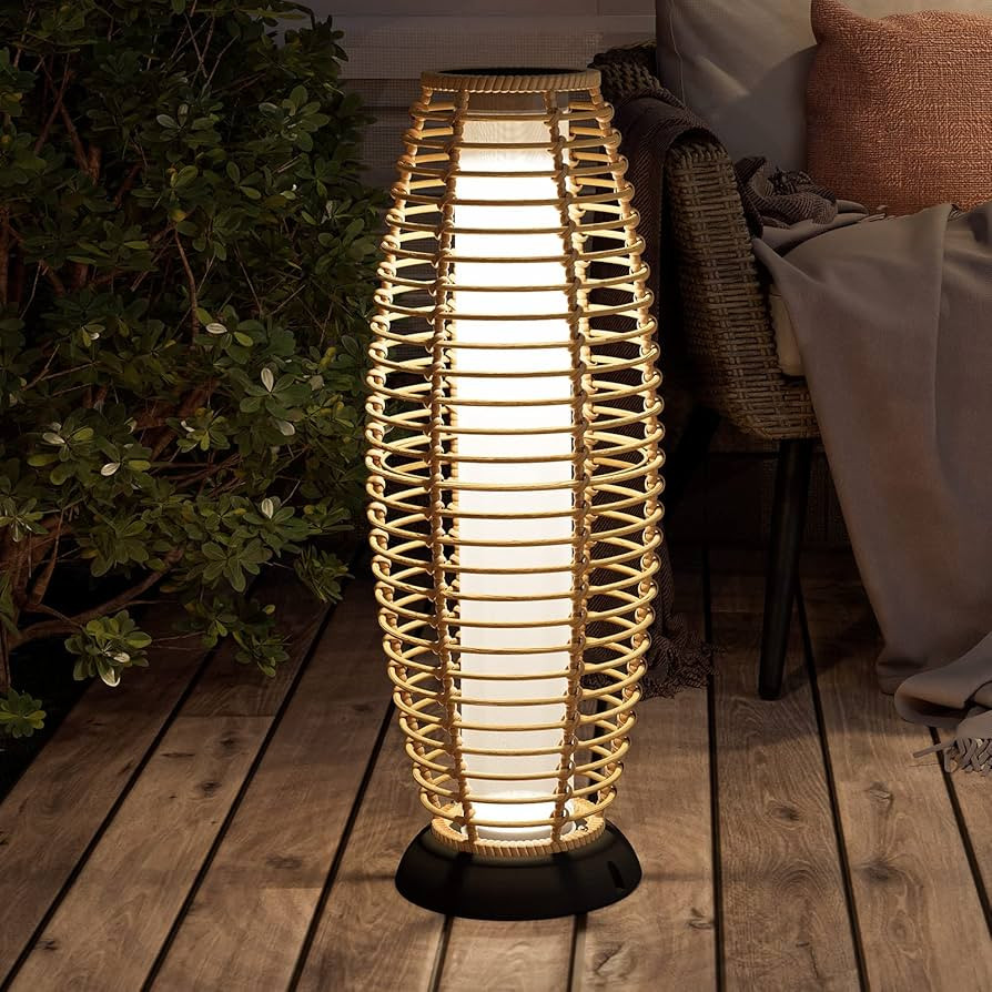 Grand patio Floor Lamp Outdoor Lamp Patio Lights Solar Powered Lantern Weather–Resistant Rattan... | Amazon (US)
